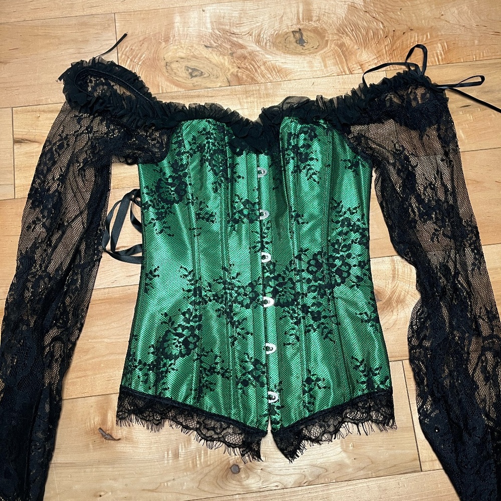 Black and green Lace Corset Top